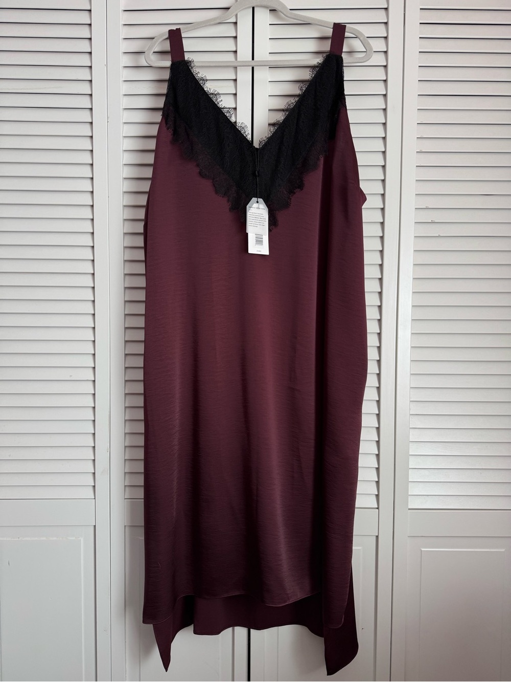 Universal Standard Lace Kara Satin Slip Dress Hi Low Hem Burgundy 22/24 Large
